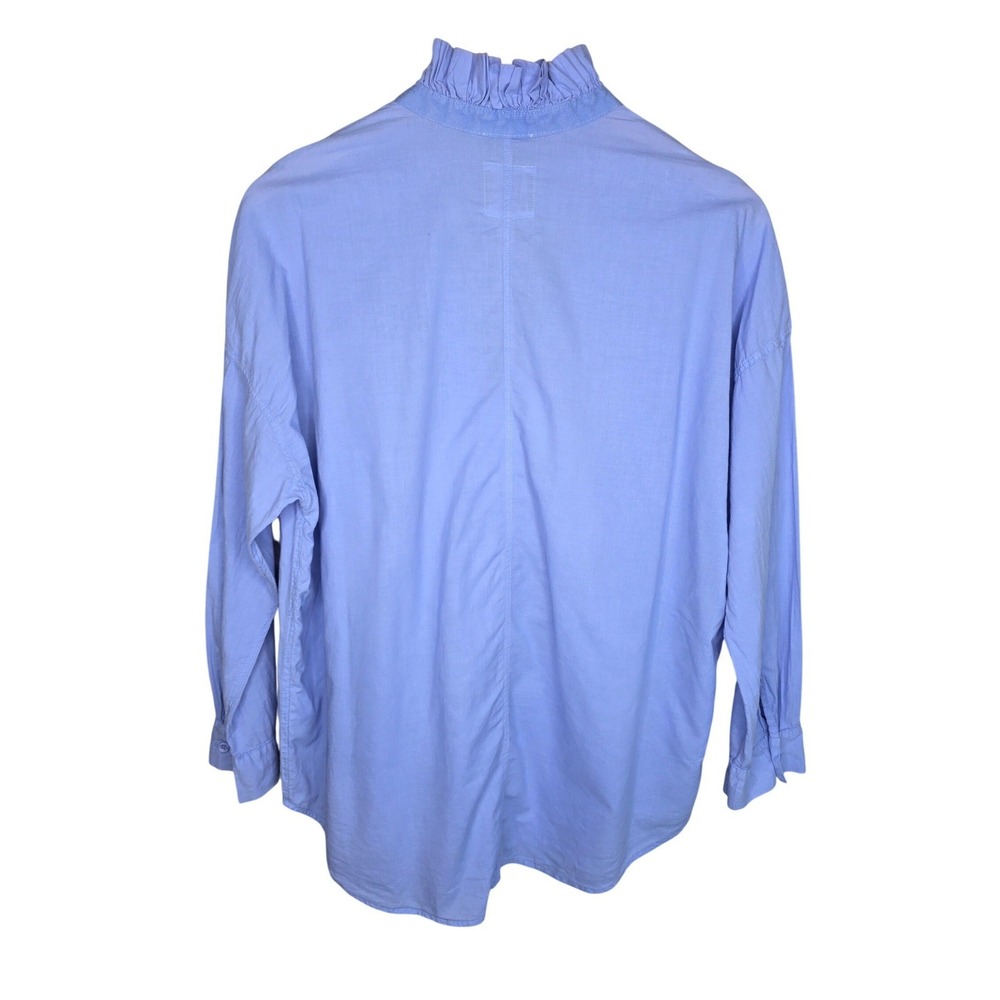 A Shirt Thing JOSEPHINE CABO TOP LAGOON Women S Cotton Poplin V-Neck Long Sleeve - Picture 2 of 6